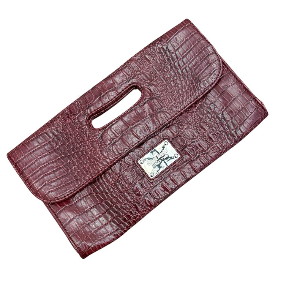 Nine West Light Plum Faux Crocodile Oversized Clutch